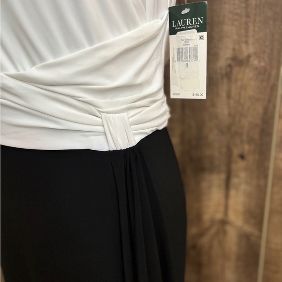 NEW Lauren Ralph Lauren Evening Jersey Black/White Dress with Drape/Slit Size 8 - Picture 3 of 16